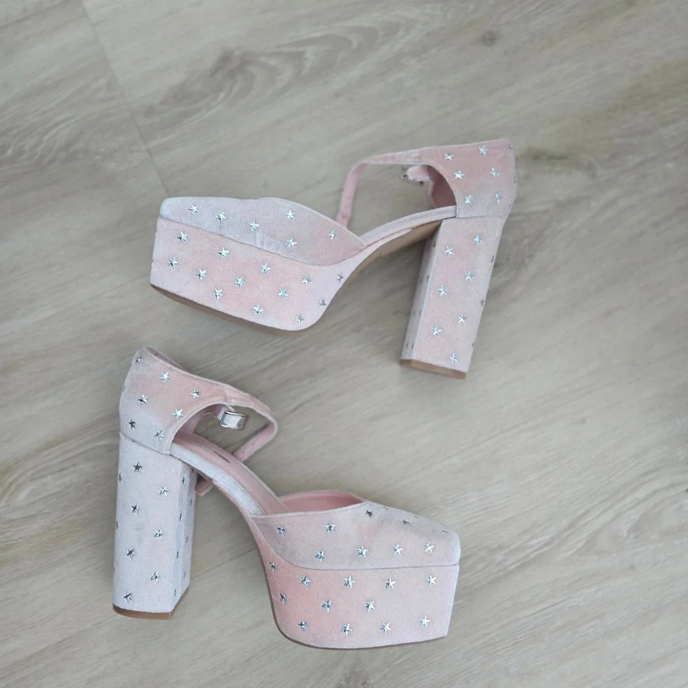 Jeffrey Campbell Free People Pink Velvet Star Studded Platform Heels Size 8.5